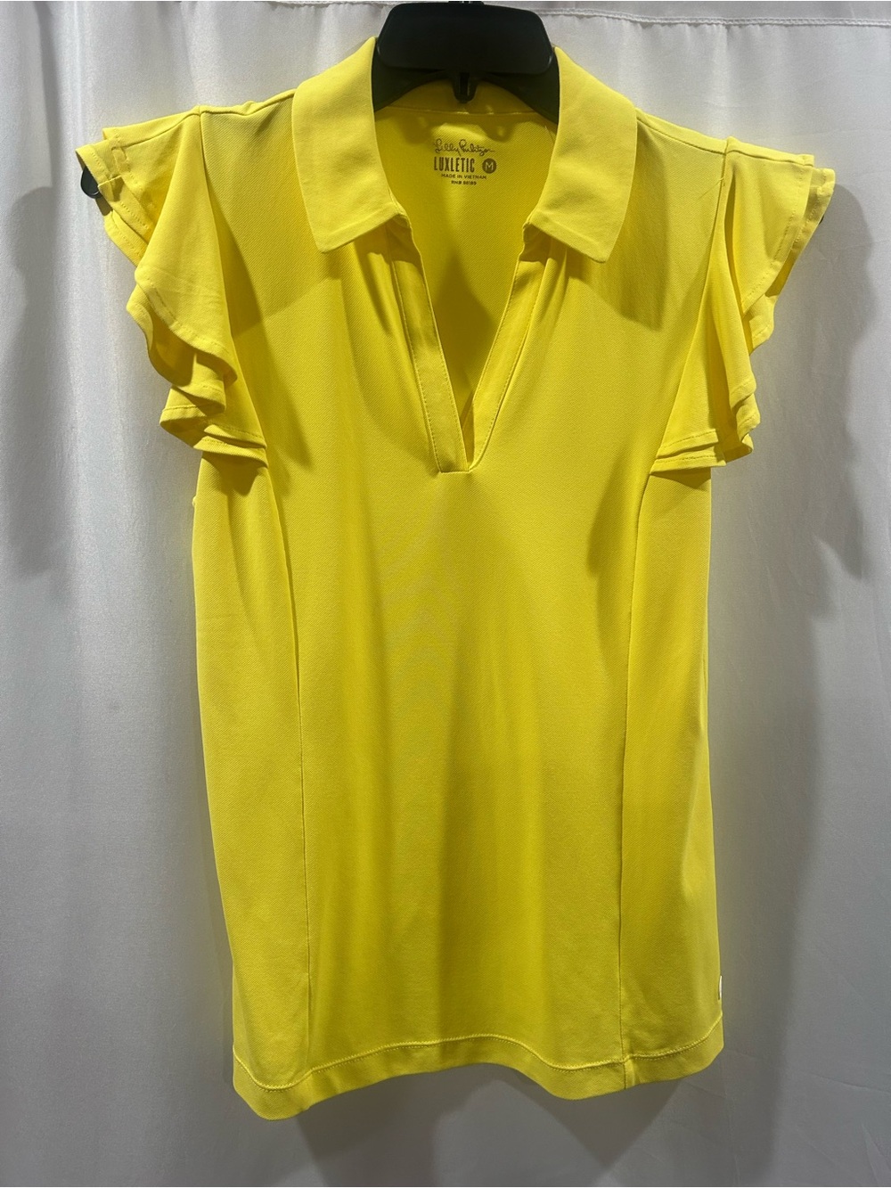 LN Lilly Pulitzer Bright Yellow Flutter-Sleeve Polo Top
